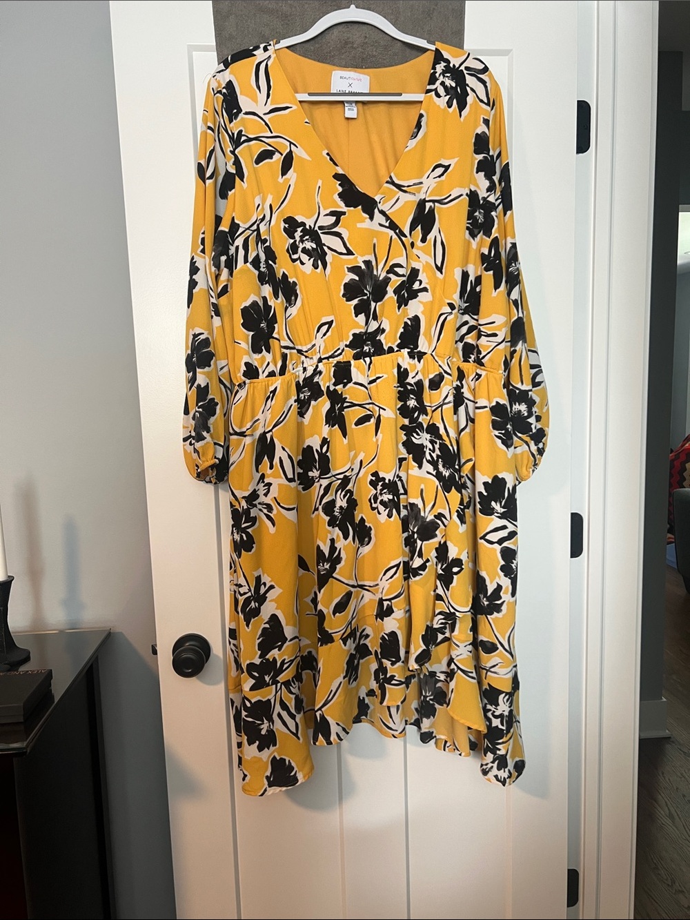 Lane Bryant Yellow Floral Wrap-Style Midi Dress